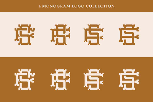 Set of four classic interlocking monogram logos with letters S and F in vintage Victorian style.
