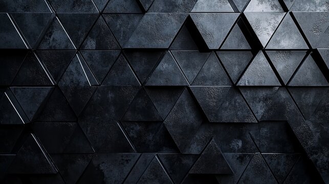Dark geometric pattern showcasing dramatic shadows, creating a modern abstract concept for design and industrial applications