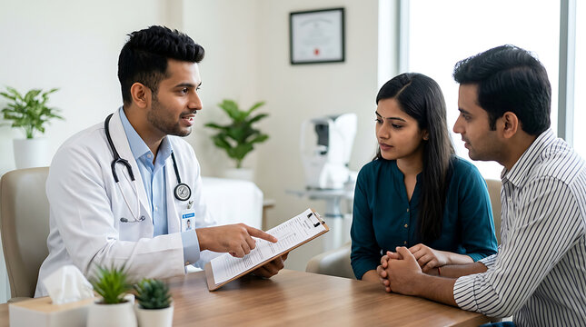 medical consultation with doctor and patients in a clinical setting during a health discussion