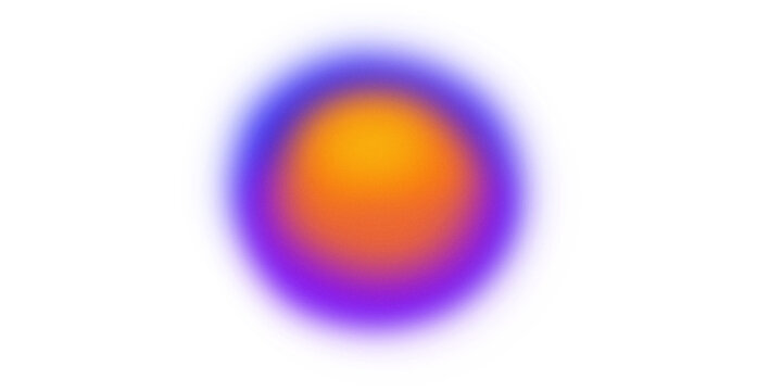 Abstract glowing gradient sphere with warm orange center and electric blue-violet halo, isolated as a PNG element on transparent background