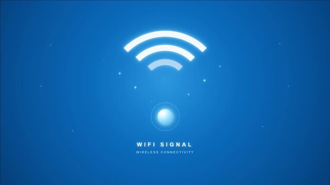 WiFi Signal Connection Animation on Blue Background, Wireless Internet Network, WiFi Connectivity, Wireless Communication, Internet Access and Digital Technology