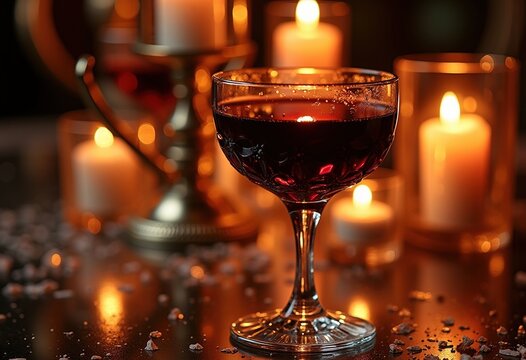 Dark Red Wine Sparkling Crystal Candelabra Sophisticated Dining Table Elegant Candlelight Glow Romantic
