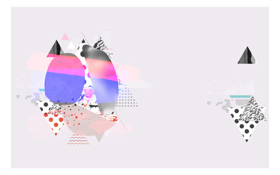 Different textures and shapes artistic vector illustration collage. Geometric abstract design, creative background for banner, brochure, card, invitation, flyer, placard, poster, report, artwork
