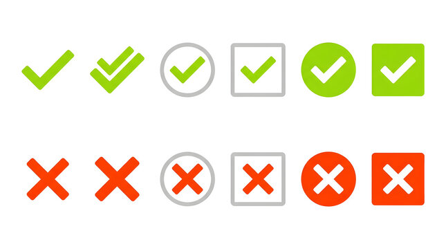 Check mark and cross mark icons set isolated on transparent background