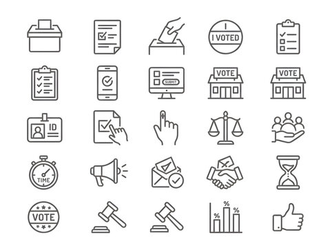 Election day voting icons set isolated on a transparent background