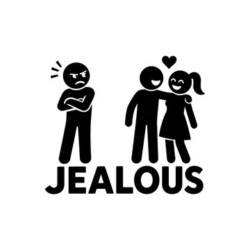 Jealous man watching couple in love stick figure icon