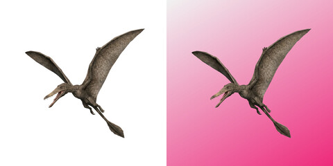 Flying pterodactyl dinosaur soaring through the sky with wings © Design Helbox