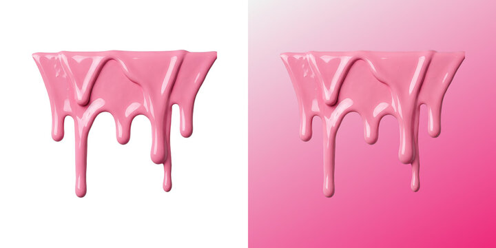 Pink melting liquid paint dripping down shape 3d render