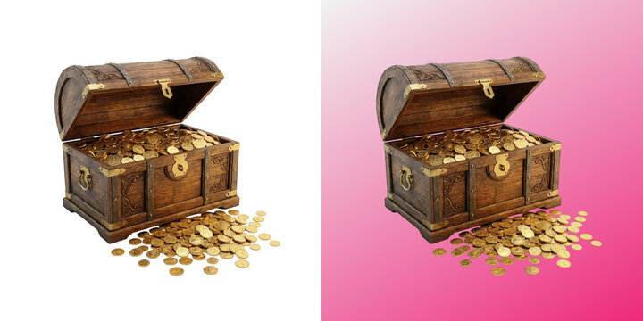 Open treasure chest filled with gold coins and riches
