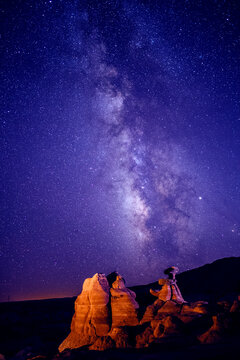 Milky way over rock formations in Utah's buckskin gulch slot canyon