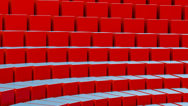 Red cubes arranged in rows creating abstract geometric pattern