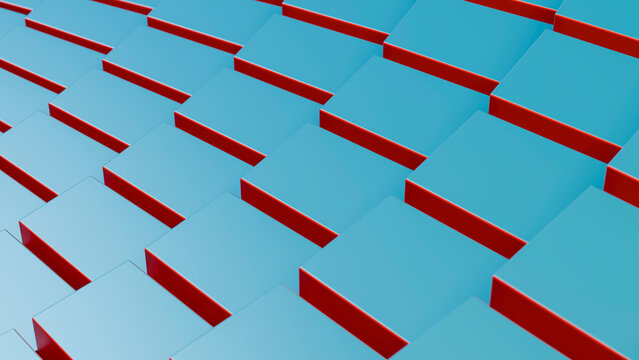 Geometric pattern of blue square blocks with red edges
