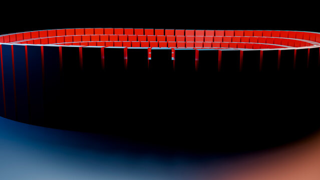 Spiral formation of glowing red cubes in digital abstract art