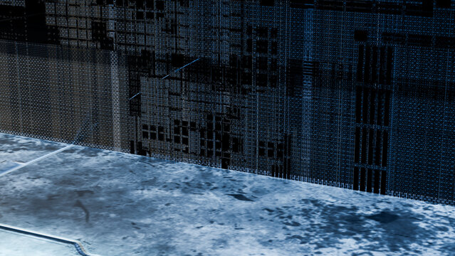 Textured metallic industrial wall with geometric pattern
