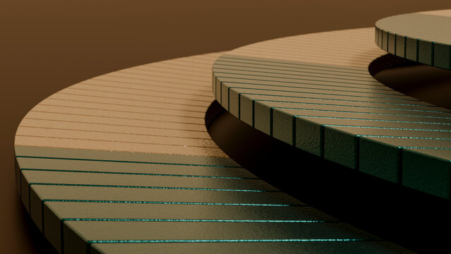 Round striped platforms with concentric layers