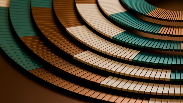 Concentric circular segments with textured green and brown rectangular