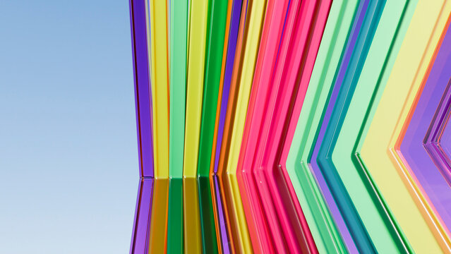 Colorful plexiglass panels reflecting in symmetrical geometric pattern