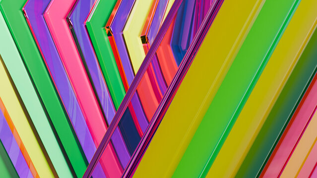 Colorful diagonal geometric abstract pattern with plastic shapes