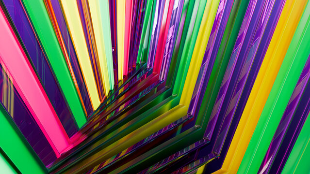 Colorful abstract geometric pattern with vivid stripes and reflections
