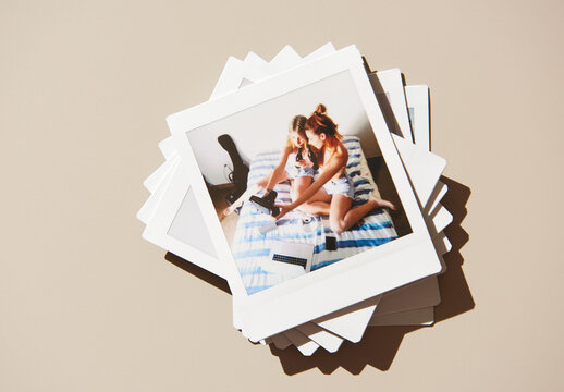 Mockup Template of Stacked Instant Photo Frames