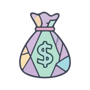 Cute pastel money bag with dollar sign vector illustration