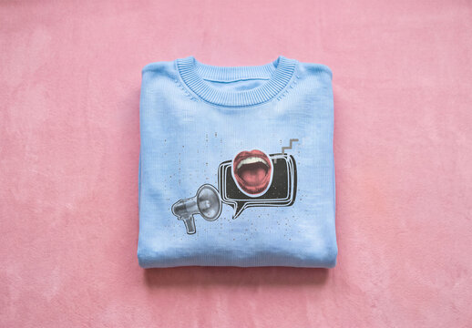 Mockup Template of Folded Light Blue Knit Sweater