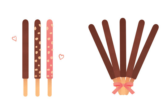 Chocolate biscuit sticks set and ribbon bouquet for Pepero Day design