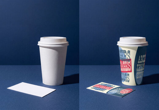 Mockup Template of Business Card and Paper Coffee Cup
