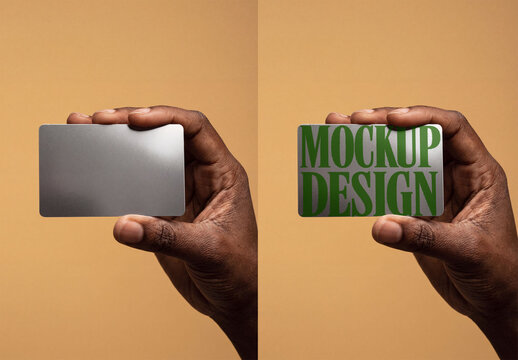 Mockup Template of metal business Card Held Between Fingers