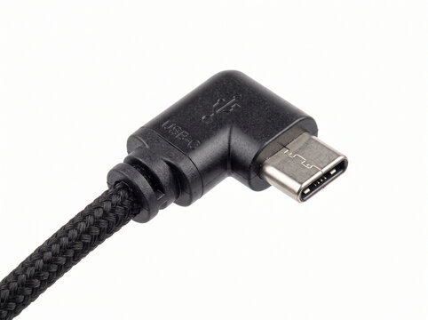 Angled usb c connector cable for modern electronic device charging and data transfer.