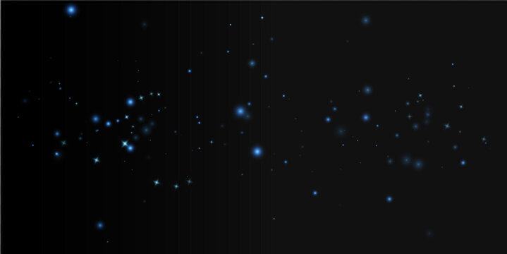 Glowing blue stardust and sparkling particles vector illustration. Magical light effect on dark background