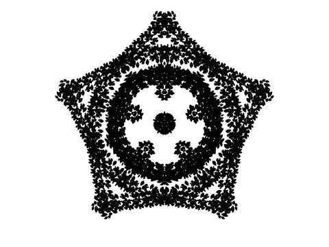 Intricate floral ornament shaped like a five pointed star is displayed on transparent background fivepointed pentagonal symmetrical detailed