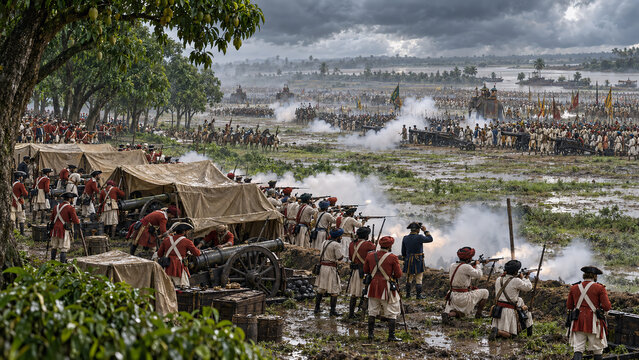 Battle of Plassey 1757 Historical Reconstruction in Monsoon Bengal with British East India Company and Nawab Army