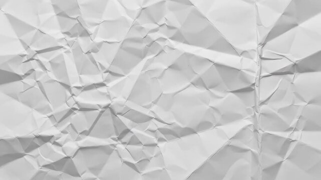 Stop motion of crumpled white paper sheet with shifting wrinkles and folds, concept of creative process and brainstorming
