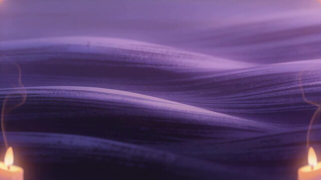 Loop starting, layered purple waves shifting at studio scene, candles flickering and smoke rising