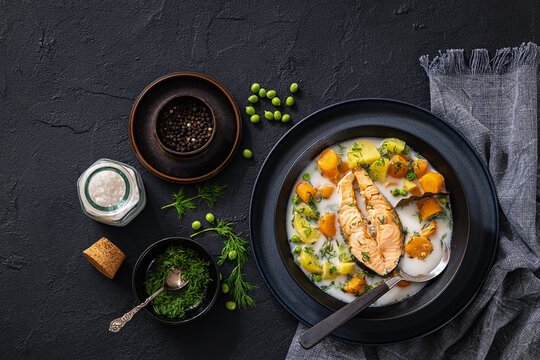 Fiskesuppe Norwegian creamy fish soup in a bowl