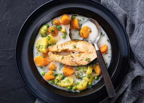 Fiskesuppe Norwegian creamy fish soup in a bowl
