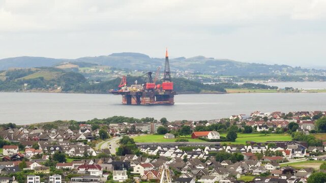 Aerial view over Buoy of Balder Heerema construction vessel in Stavanger fjord