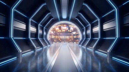 Fototapeta premium Futuristic Sci-Fi Tunnel Entrance with Glowing Technology Background
