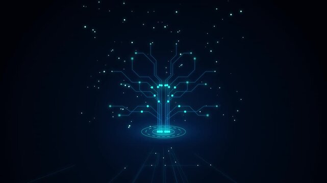 Glowing Digital Circuit Tree AI Data Concept