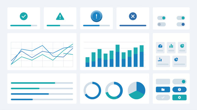 Collection of modern dashboard charts with graphs bars and diagrams for data visualization.