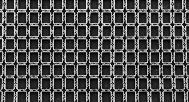 Scanning probe microscope style macro photography of self-assembled DNA origami nanostructure lattice on flat mica surface with repeating rectangular cavities