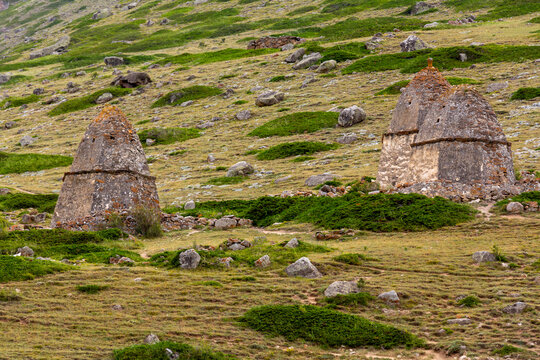City of Dead in village Eltyubyu, medieval necropolis in North Caucasus mountains