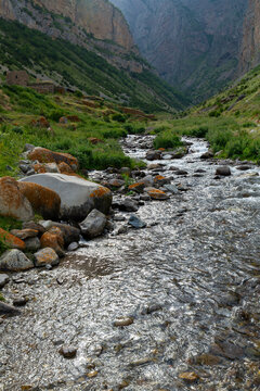 Landscape of mountain river in Chegem Gorge, North Caucasus