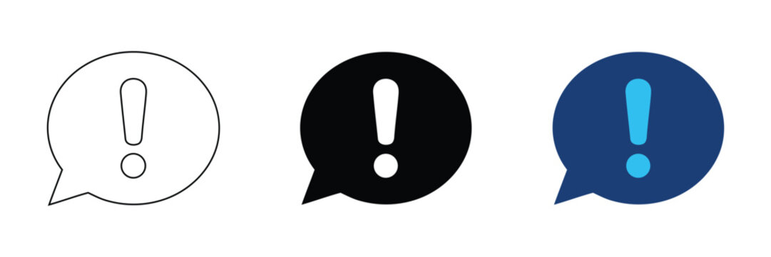 Exclamation mark symbols in speech bubbles against a white background conveying alerts and important messages