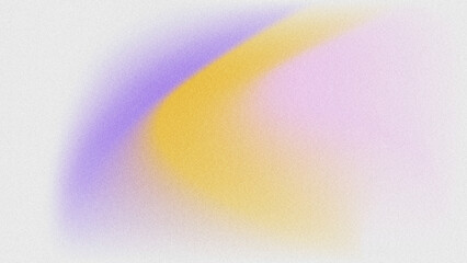 Fototapeta premium Textured grainy off-white abstract backdrop. Smooth, flowing, curved gradient blending lavender purple, golden yellow, and pale pink with subtle noise grain.