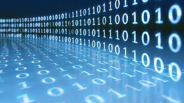 Abstract Digital Background with Blue Binary Code Representing Technology and Connectivity