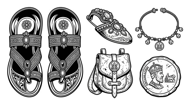 Antique Ornate Footwear and Accessories Illustration