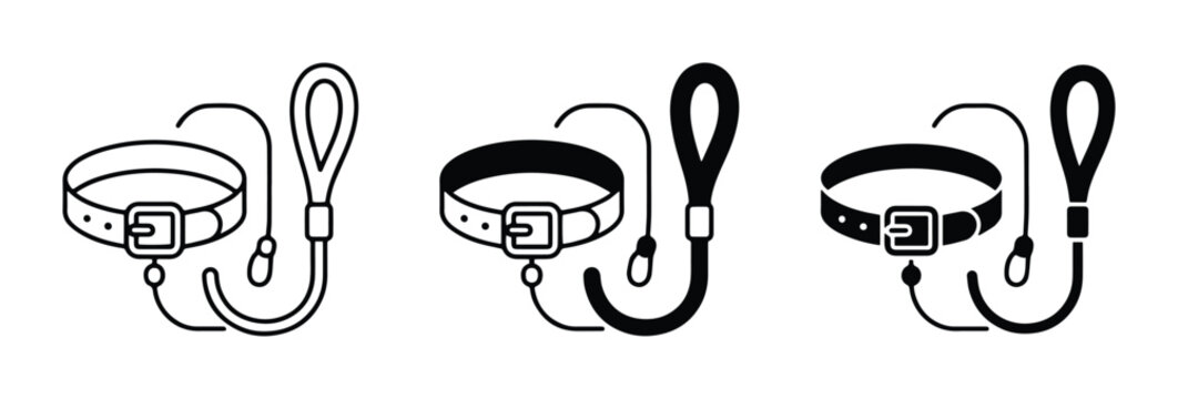 Dog Collar and Leash Icons, Pet Walking Equipment Set, Animal Accessories Collection