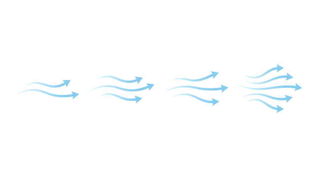Blue Airflow Arrows. Flowing Wind Movement. Air Current Weather Element. Clean Minimal Vector Illustration